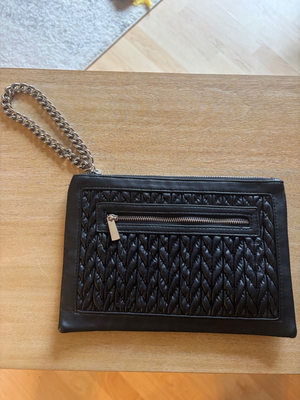 Express Black Quilted Wristlet Clutch with Chain